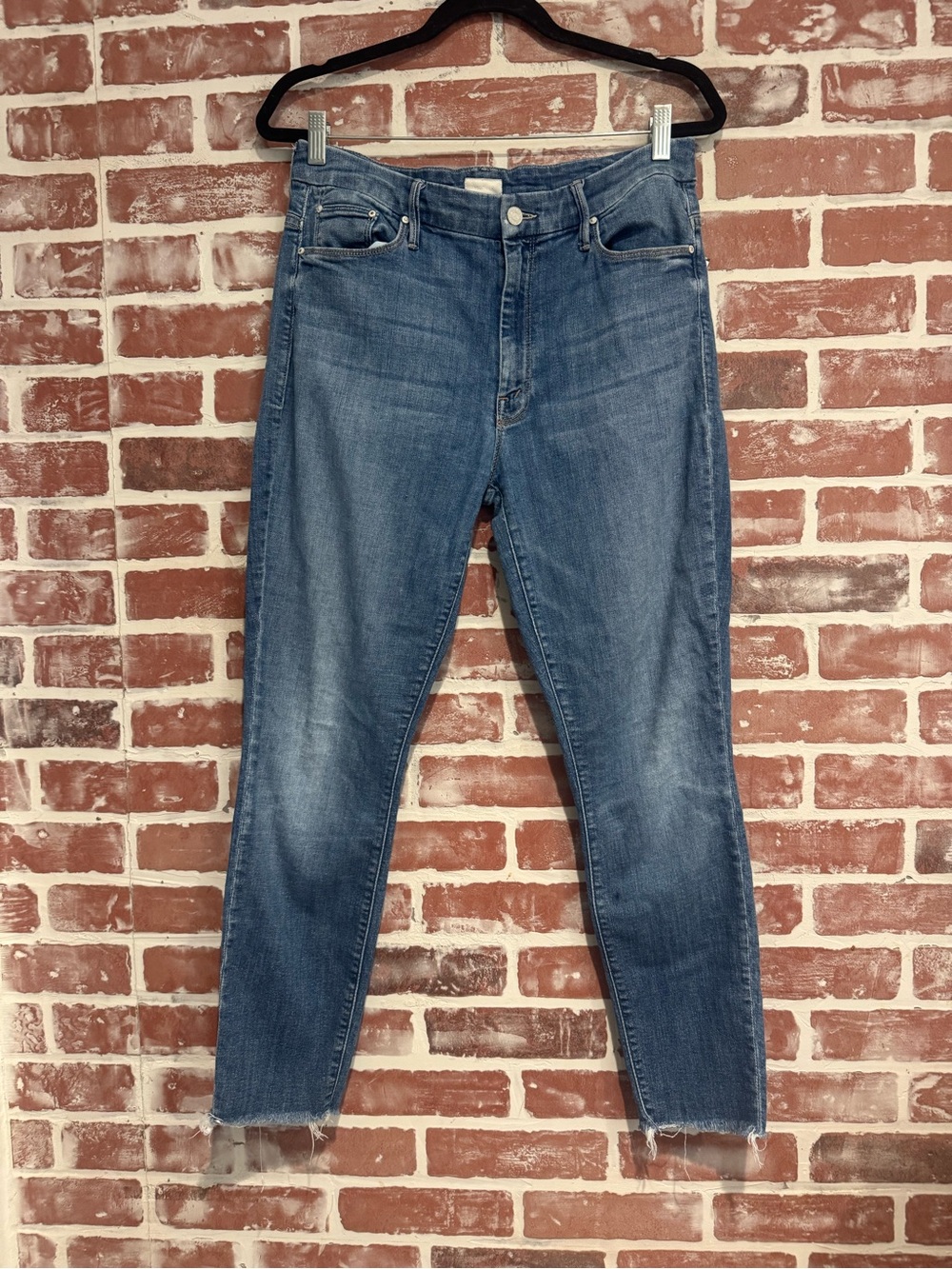 Mother Looker Ankle Fray Jeans 31 High Rise One Smart Cookie Raw Hem